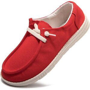 Women's V-Red Fashion Casual Walking Canvas Low Top Flats  Sneakers Shoes